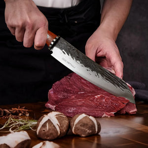 Faca Chef Artesanal 34,5cm Full Tang em Aço 3Cr13 com Cabo de Madeira Premium